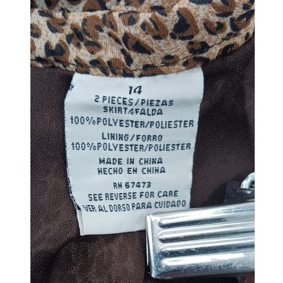 Vintage Brown & Tan Leopard Animal Print Flowy Plus Size Midi Skirt Sz 14 - Picture 4 of 10